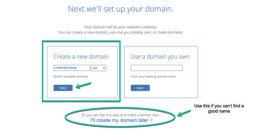 bluehost choose domain name