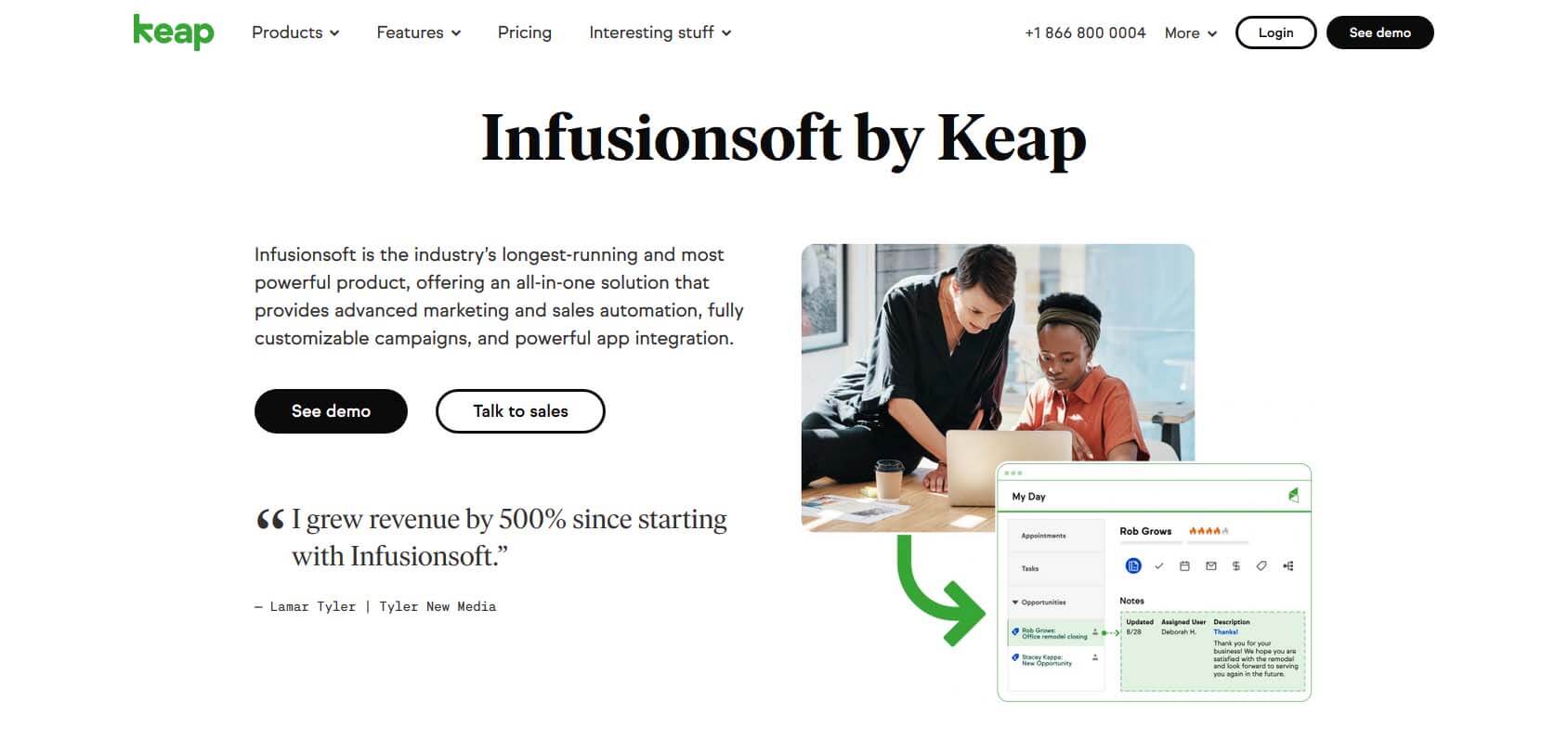 InfusionSoft homepage