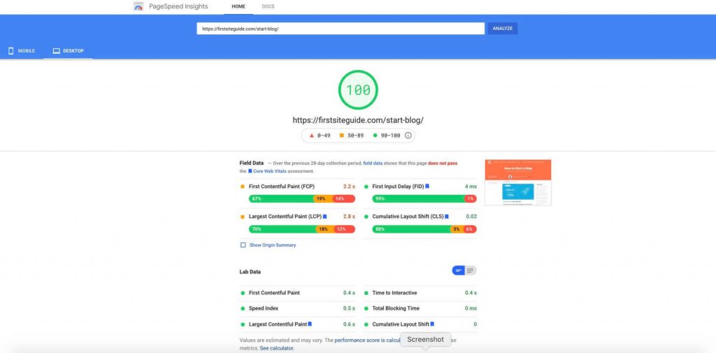 pagespeed insights test