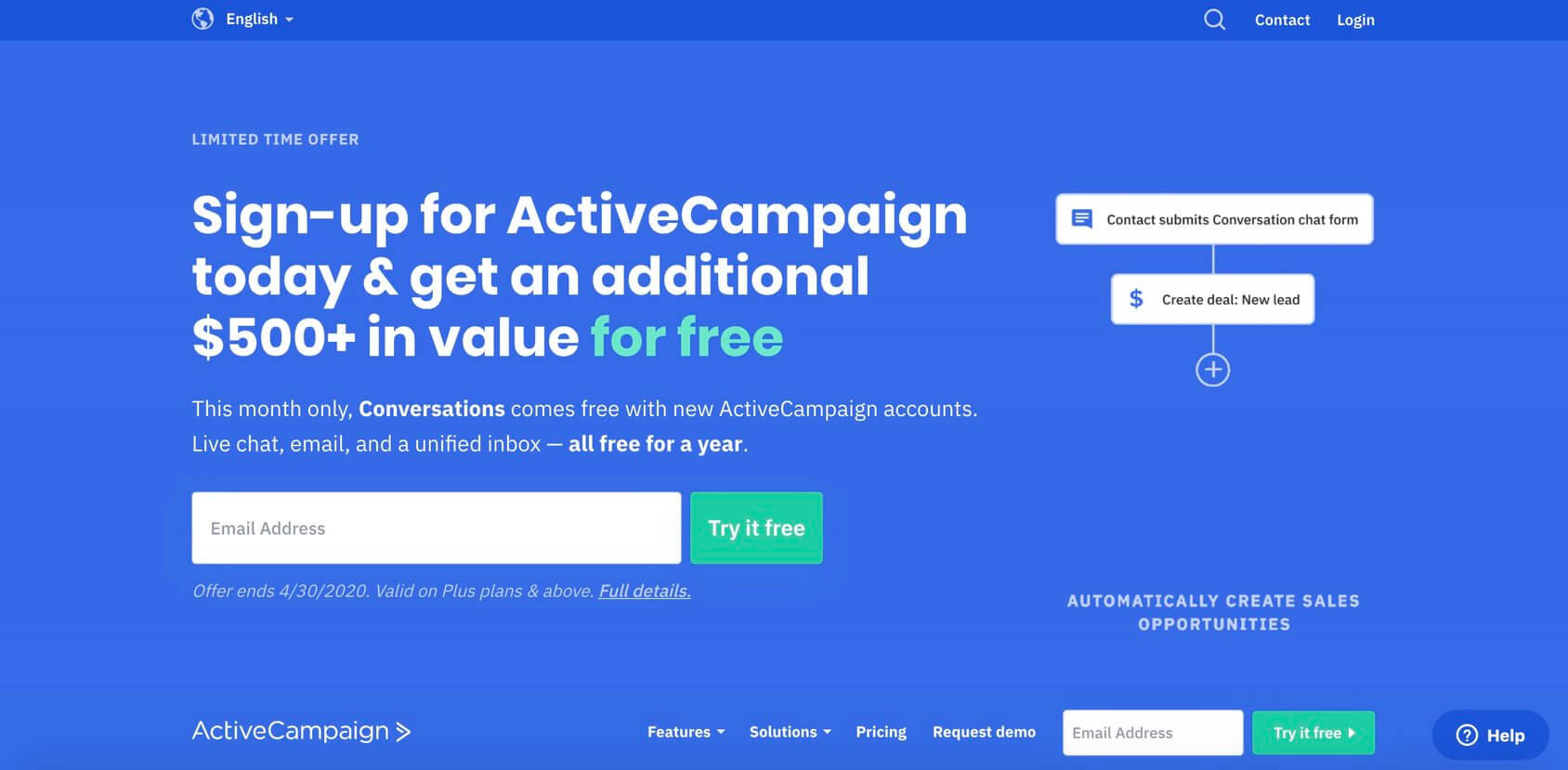 Active Campaign homepage