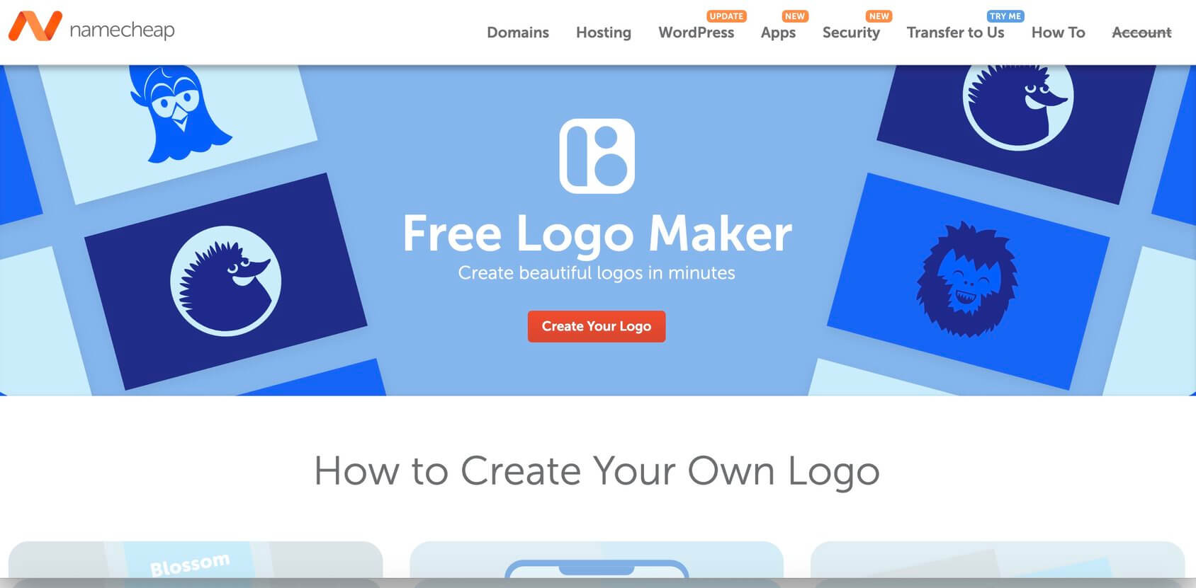 NameCheap Logo Maker homepage