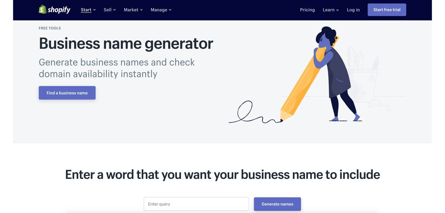 Shopify Name Generator homepage