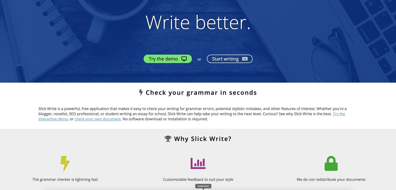 Slick Write homepage