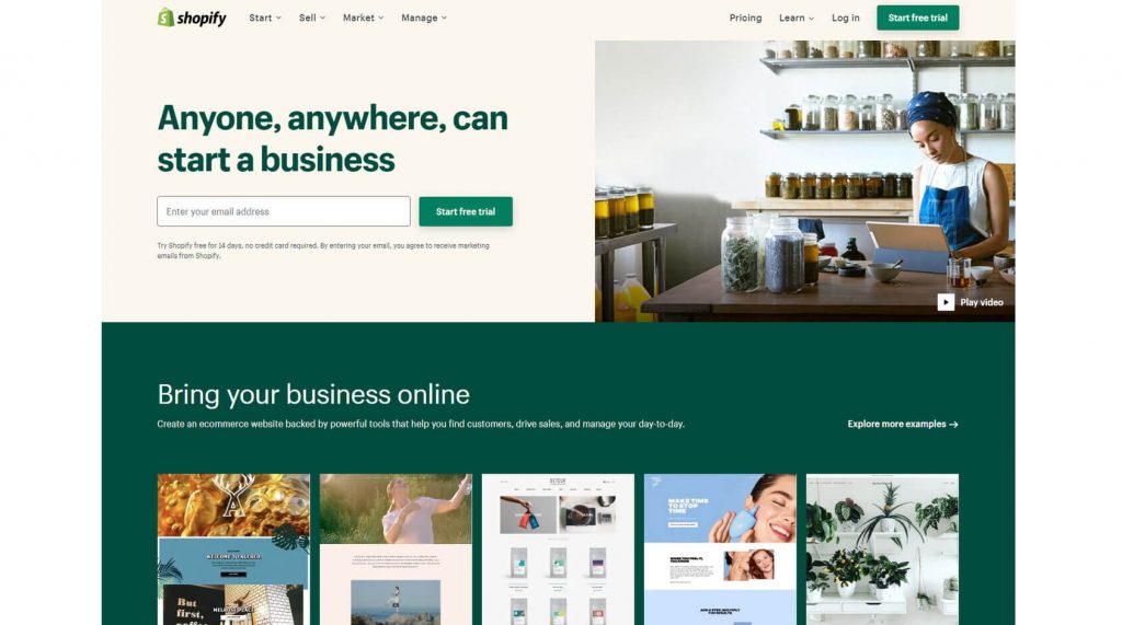 shopify home page