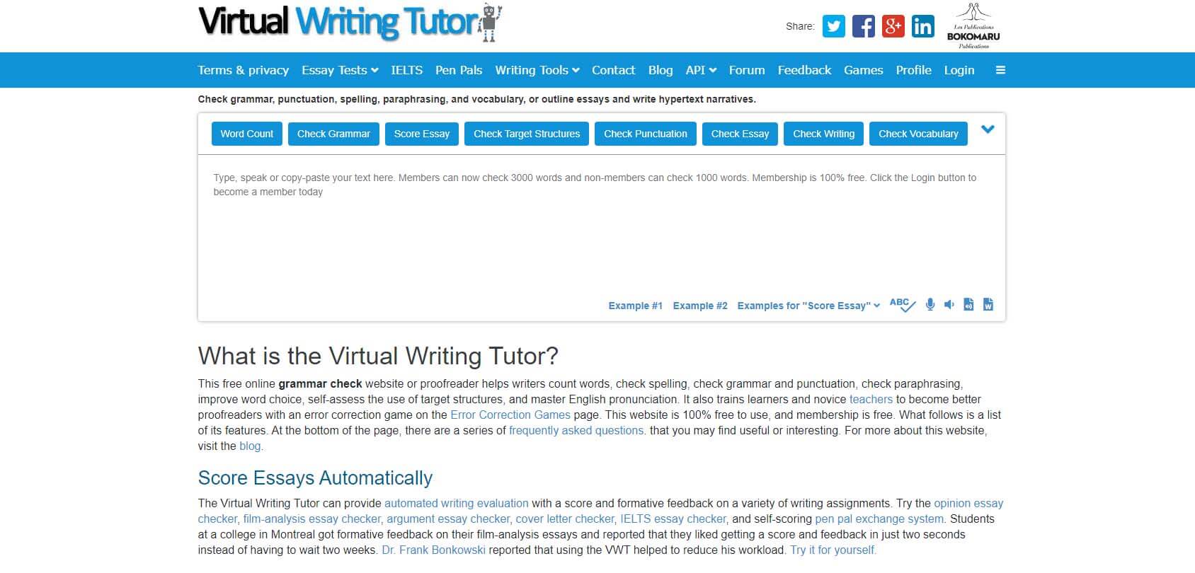 Virtual Writing Tutor homepage