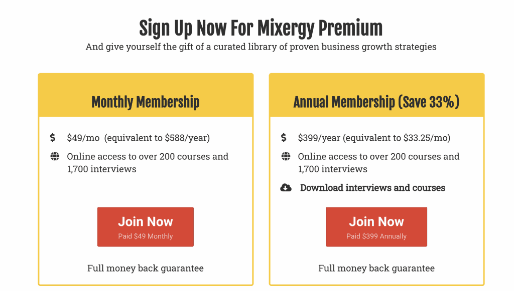 premium membership from Mixergy